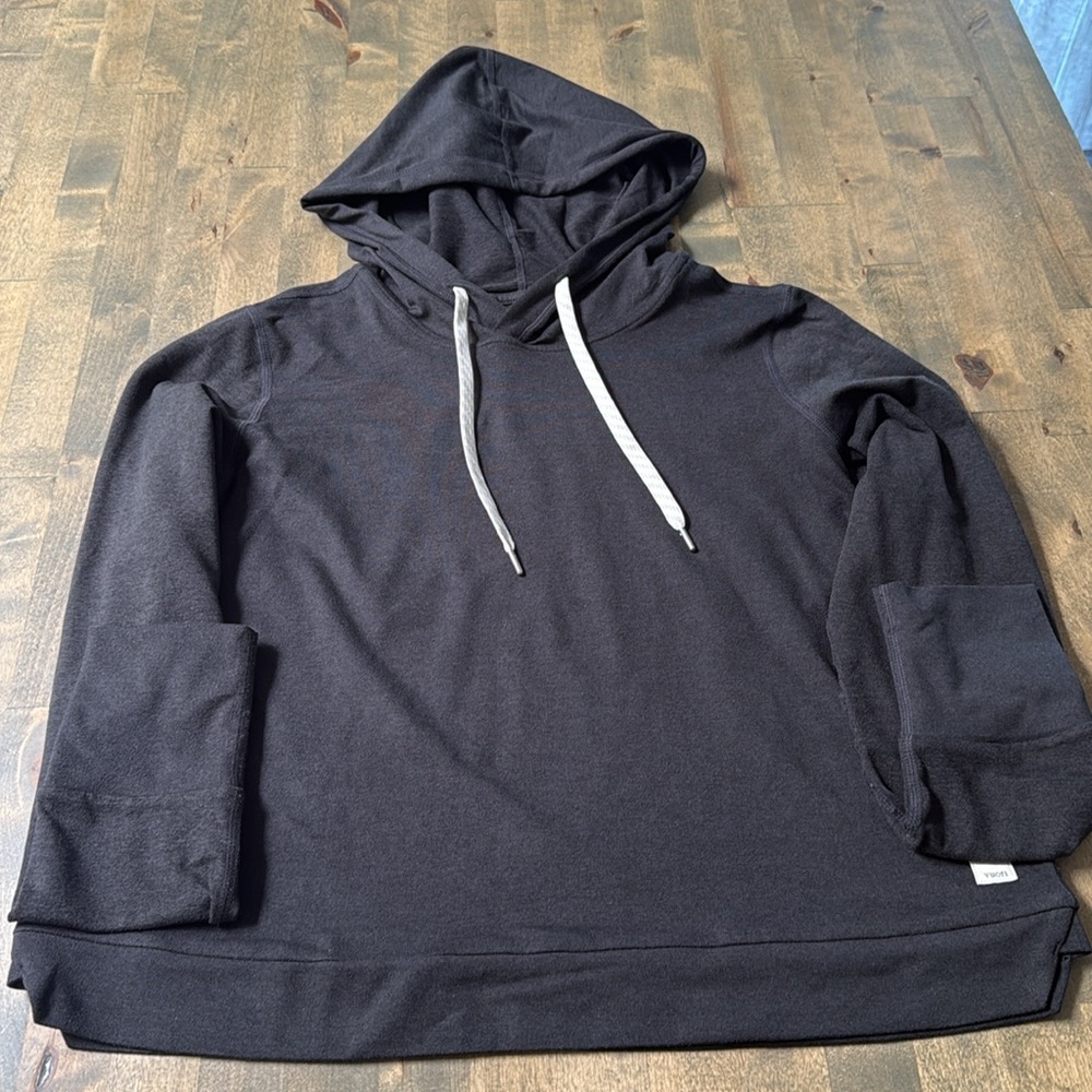 Vuori Black Women's Hooded Pullover with White Drawstrings